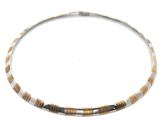 Designer Milor Italy 925 Sterling Silver Brass Two Tone Flat Chain Necklace