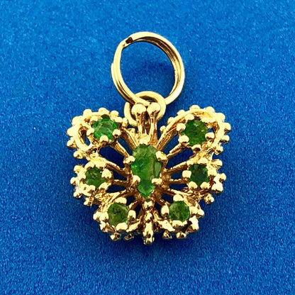 Charming Vintage 14K Yellow Gold Emerald Butterfly Filigree Charm Pendant
