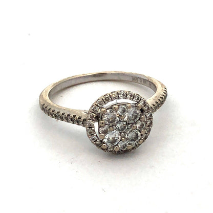 Designer SG 14K White Gold Round Diamond Cluster Halo Engagement Ring
