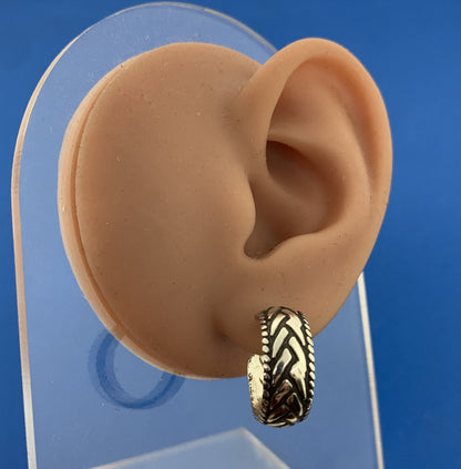 Estate Sterling Silver 925 14K Yellow Gold Weave Bead Design 5/8" Hoop Earrings