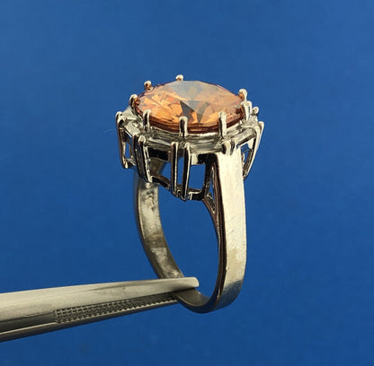 Dramatic 925 Sterling Silver Orange White Cubic Zirconia Statement Cocktail Ring