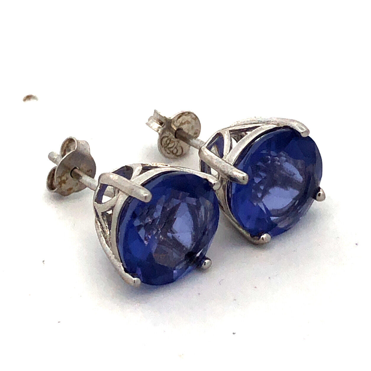 Designer TGGC 925 Sterling Silver Round Blue Tanzanite Solitaire Stud Earrings