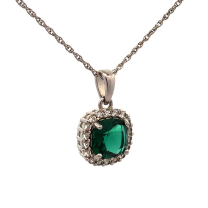 925 Sterling Silver Designer SUN Lab Emerald White Sapphire Halo Necklace