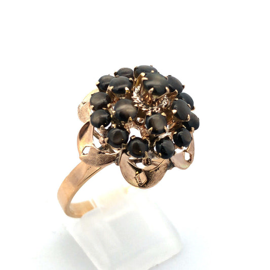 Designer 14K Yellow Gold Black Star Sapphire Princess Empire Style Cocktail Ring