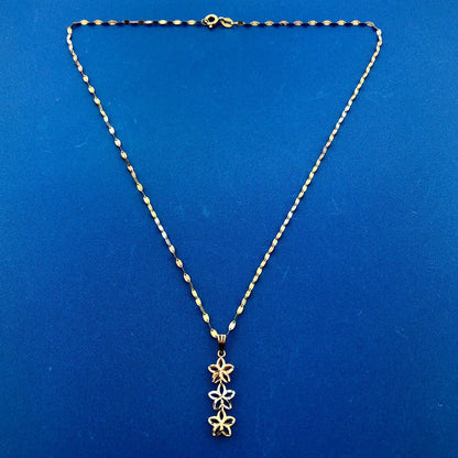 Retro Italy 14K White Yellow Rose Gold Three Star Diamond Cut Pendant Necklace