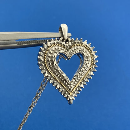 Designer 925 Sterling Silver Two Toned Diamond Heart Love Pendant Necklace