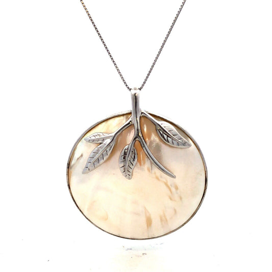 Designer SX 925 Sterling Silver Mother Of Pearl Statement Pendant Necklace