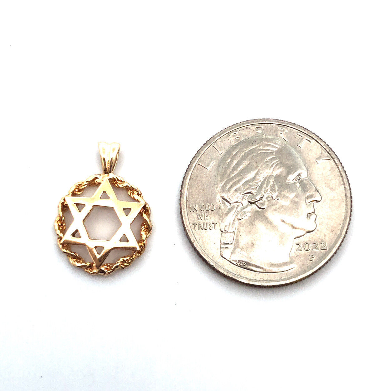 14K Yellow Gold Cutout 6-Point Star of David Round Religious Pendant