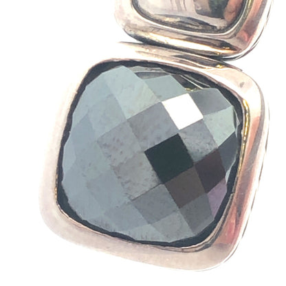 David Yurman 925 Sterling Silver Albion Cushion Cut Hematite Diamond Earrings