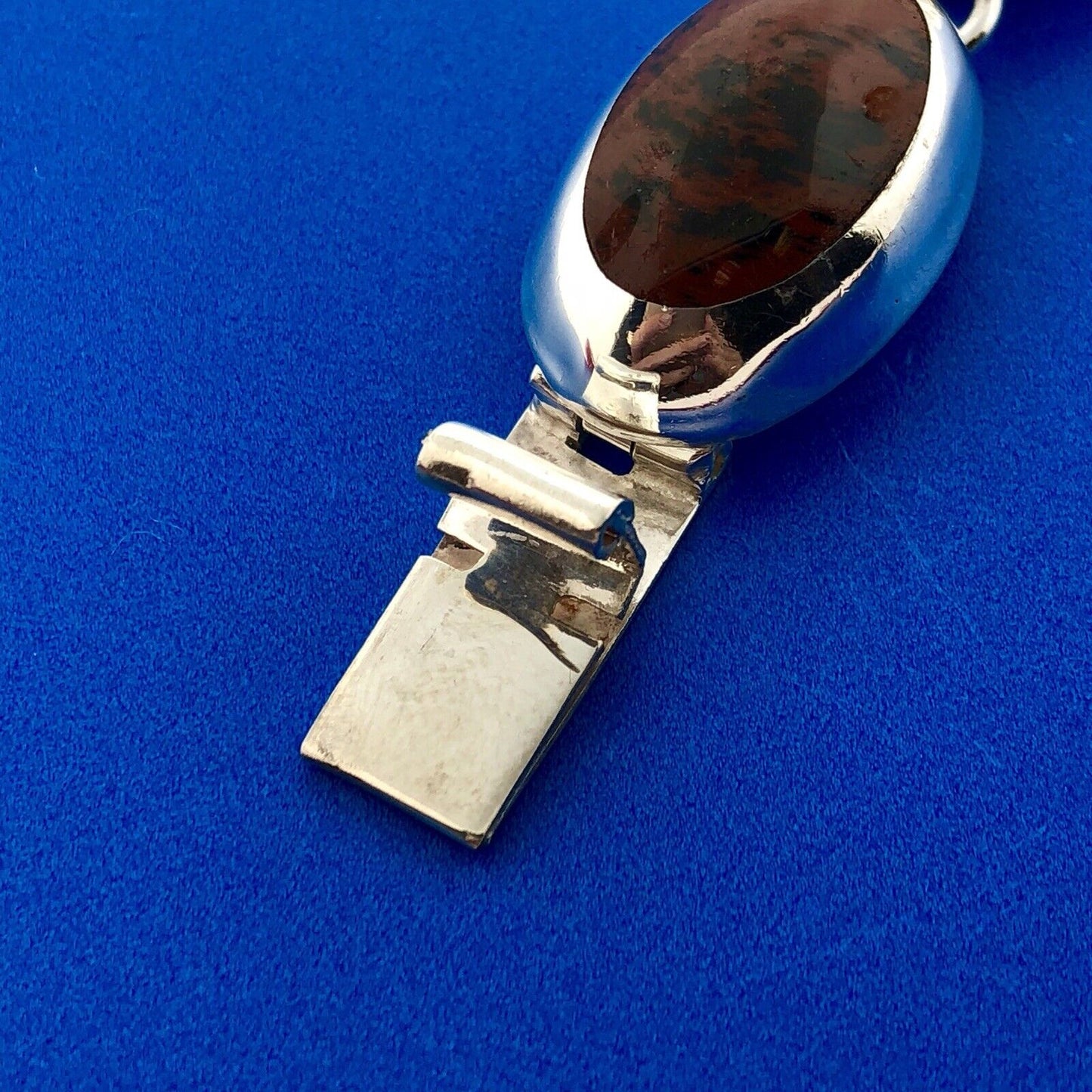 Taxco Mexico 925 Sterling Silver Oval Mahogany Obsidian Cabochon Panel Bracelet