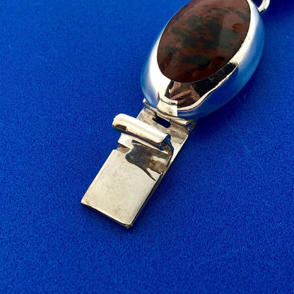 Taxco Mexico 925 Sterling Silver Oval Mahogany Obsidian Cabochon Panel Bracelet