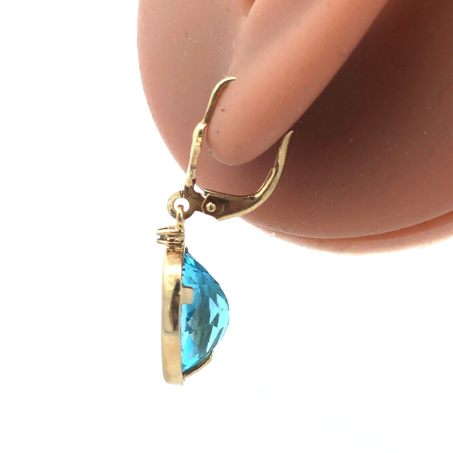 Designer 14K Yellow Gold Oval Blue Topaz Statement Drop Dangle Earrings