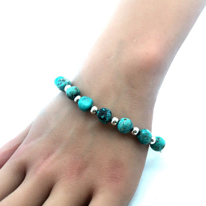 Estate 925 Sterling Silver Round Turquoise Beaded Bracelet