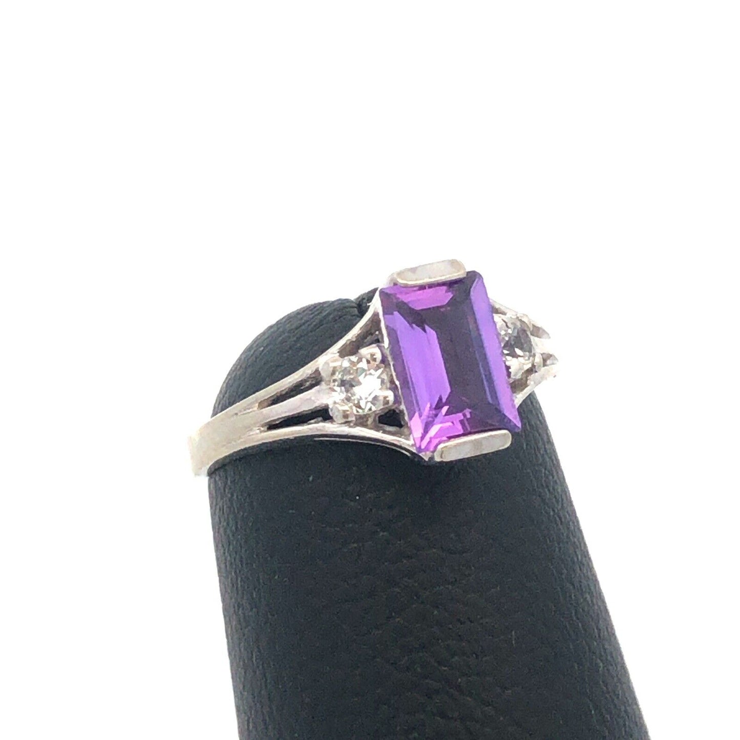 Vintage 10K White Gold Baby's Child's Amethyst White Topaz February Ring