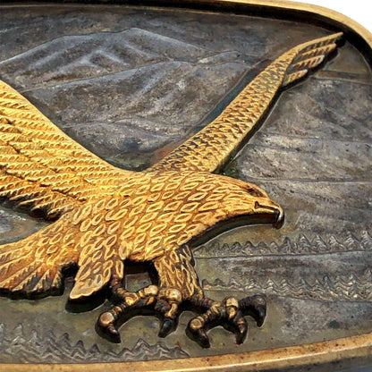 Vintage Two Tone Flying Eagle Mountains Rectangle Statement Belt Buckle