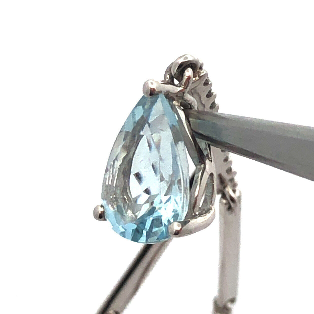 Designer 14K White Gold Pear Aquamarine Diamond Accent Y-Drop Pendant Necklace