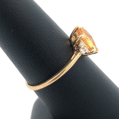 Designer 14K Yellow Gold Citrine Diamond Accented Cocktail Size 7.5 Ring