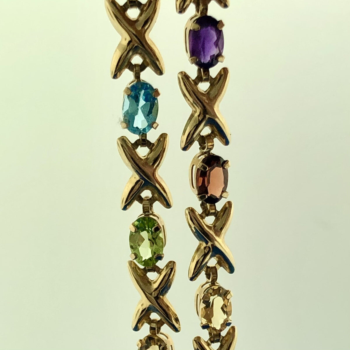 Fabulous Designer 10K Yellow Gold Colorful Multi Gemstone X & O Tennis Bracelet