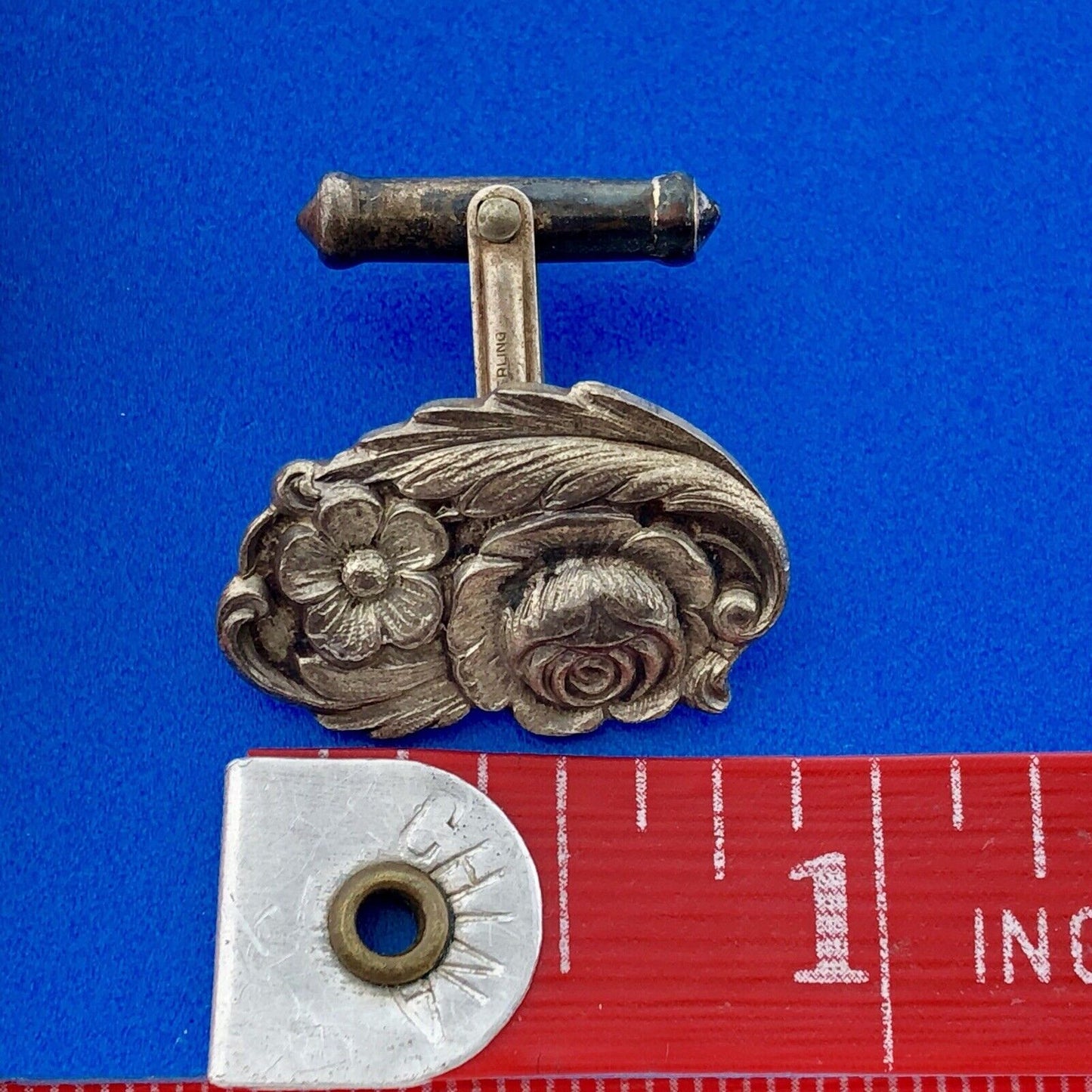 Art Deco S Kirk & Son 925 Sterling Silver Reposse Floral Patina Cuff Links