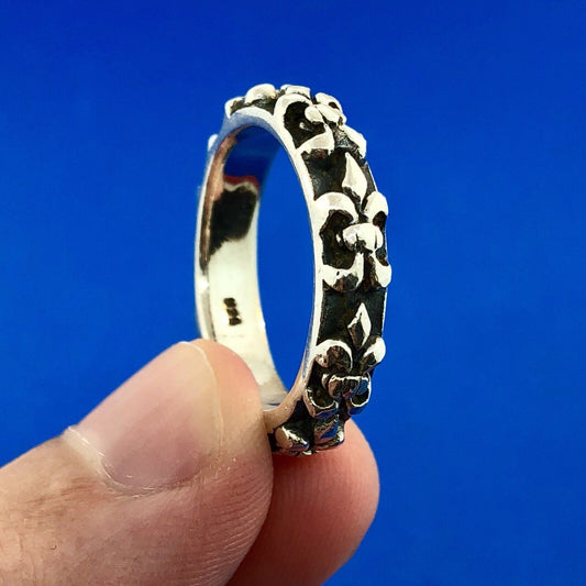 Sterling Silver 925 Fleur De Lis Intaglio Style New Orleans Cigar Band Ring