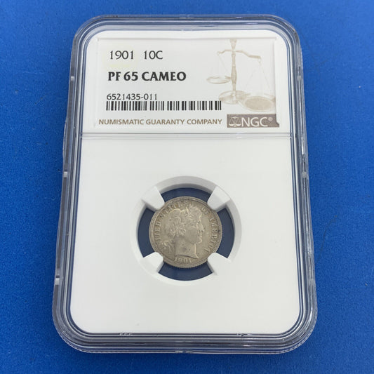 1901 P Proof Silver Barber Dime Better Philadelphia Mint NGC PF65 Cameo Coin