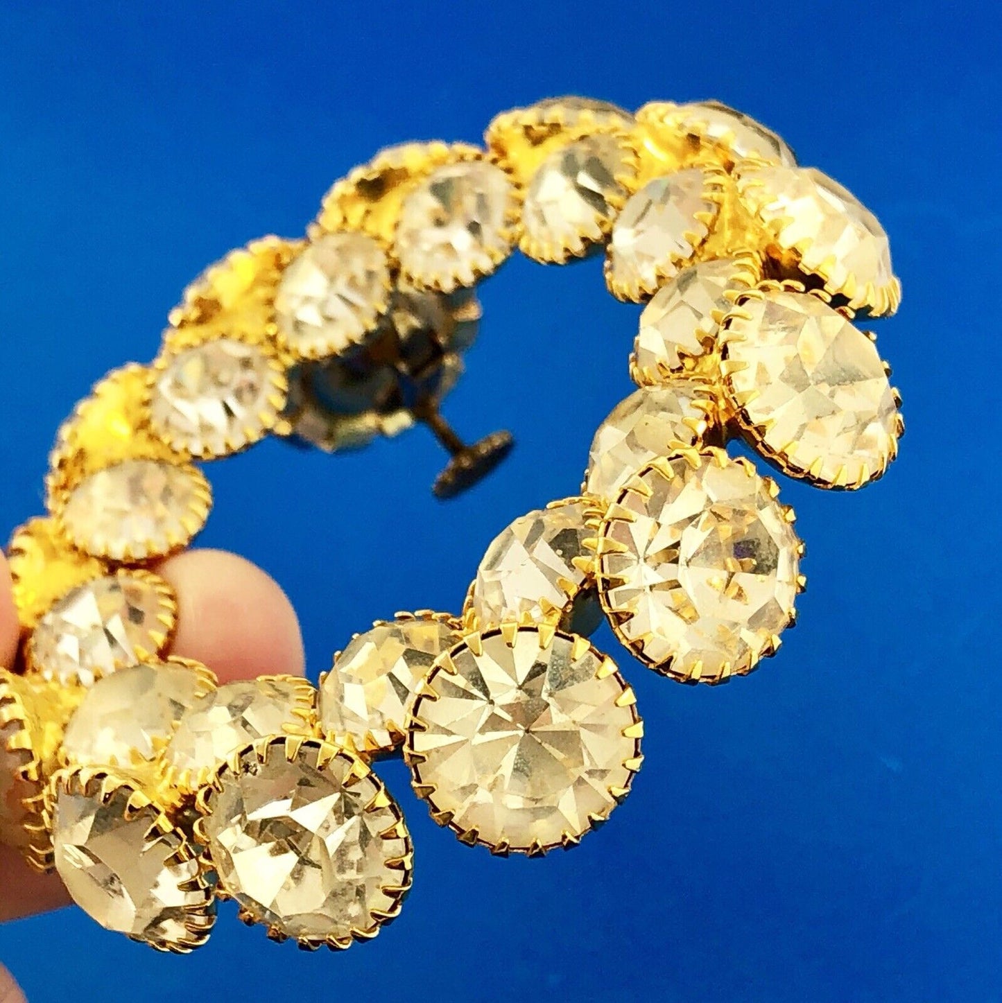 Extravagant Gold Tone Runway Rhinestone Statement Hoop Clip Glamour Earrings