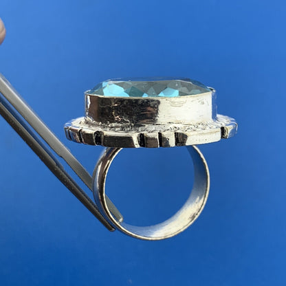 Designer 925 Sterling Silver Blue Cubic Zirconia Solitaire Statement Finger Ring