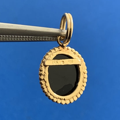 Designer 14K Yellow Gold Oval Black Onyx Cabochon Drop Pendant