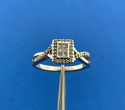 Designer 925 Sterling Silver Princess Diamond Top Halo Accented Engagement Ring