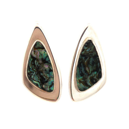 Vintage E Dragsted 925 Sterling Silver Abalone Triangle Clip-on Stud Earrings
