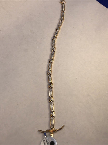 Designer 925 Sterling Silver Vermeil Two Tone Diamond Tennis Bracelet