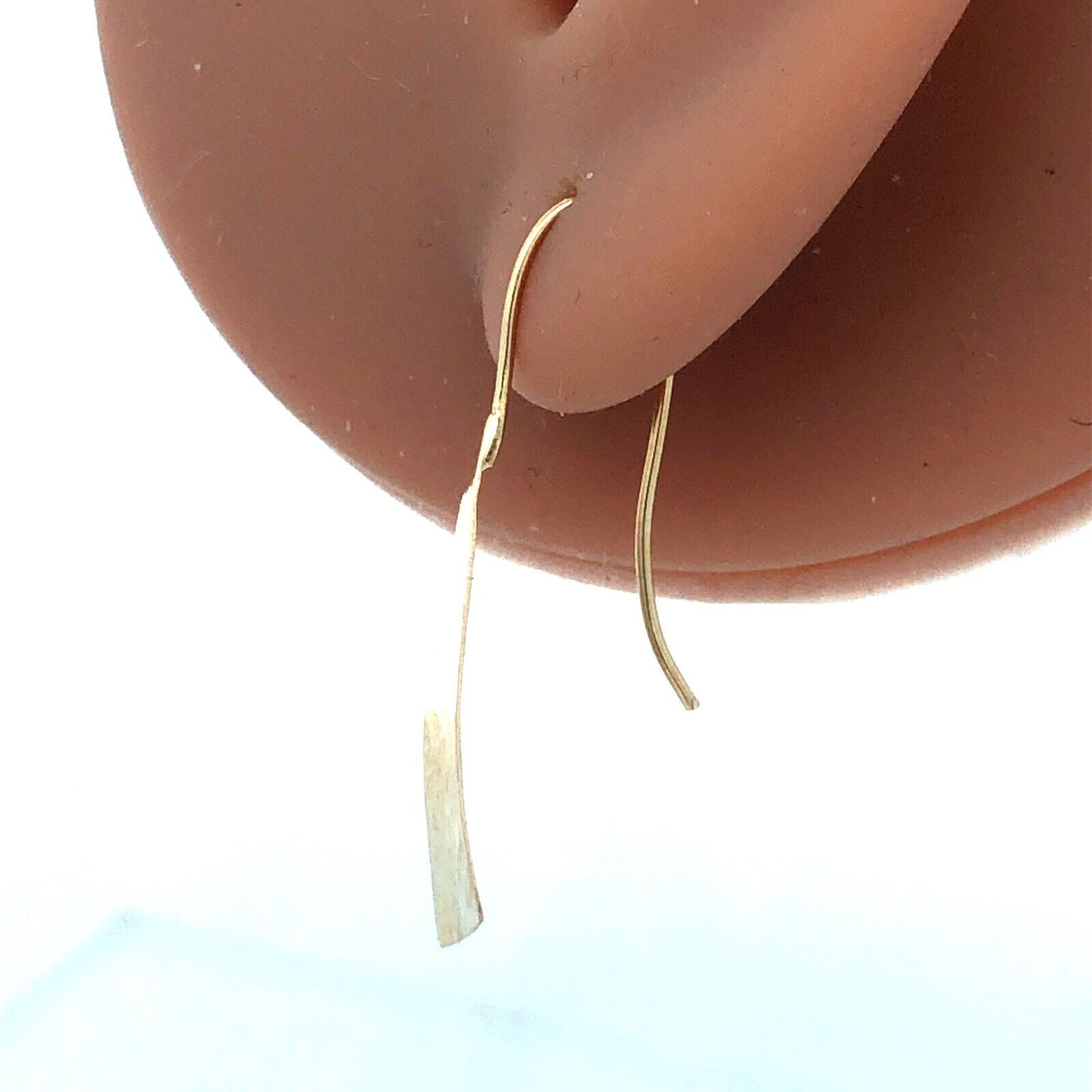 14K Yellow Gold Hammered Textured Modernist Triangle Dangle Earrings