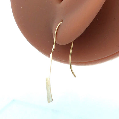 14K Yellow Gold Hammered Textured Modernist Triangle Dangle Earrings