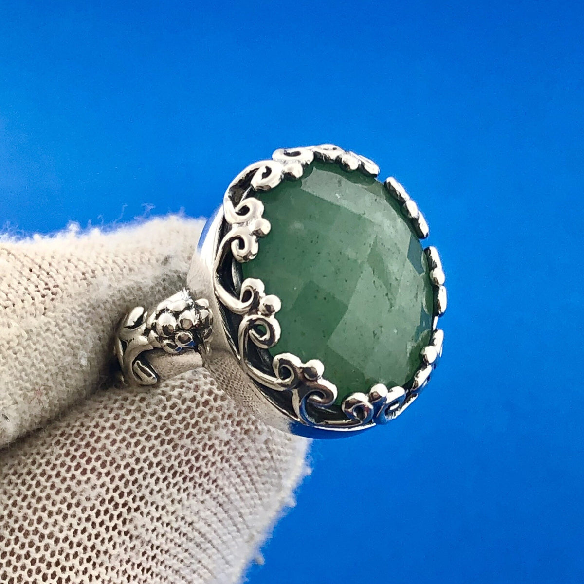 Designer D Paulus Sterling Silver Faceted Chrysoprase Statement Cocktail Ring