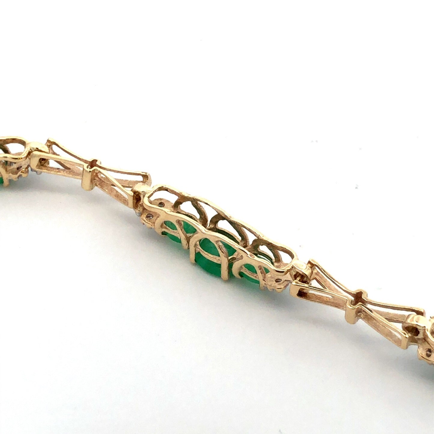 Designer SAY 14K Yellow Gold Oval Green Emerald Diamond Panel Tennis Bracelet
