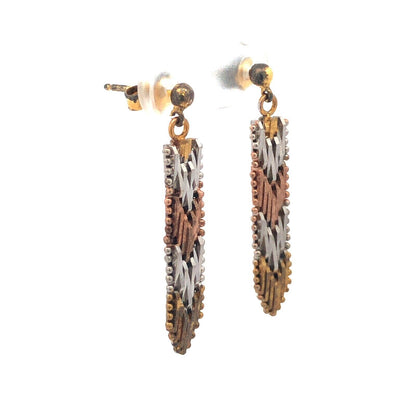 Vintage 925 Sterling Silver Rose Yellow Gold Vermeil Chevron Dangle Earrings