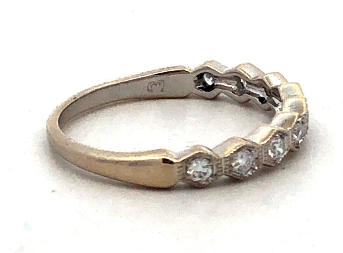 Designer CI 14K White Gold Round Diamond Hexagon Wedding Anniversary Band Ring