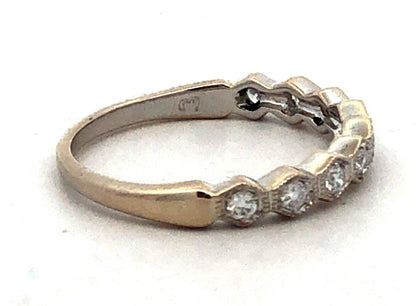 Designer CI 14K White Gold Round Diamond Hexagon Wedding Anniversary Band Ring