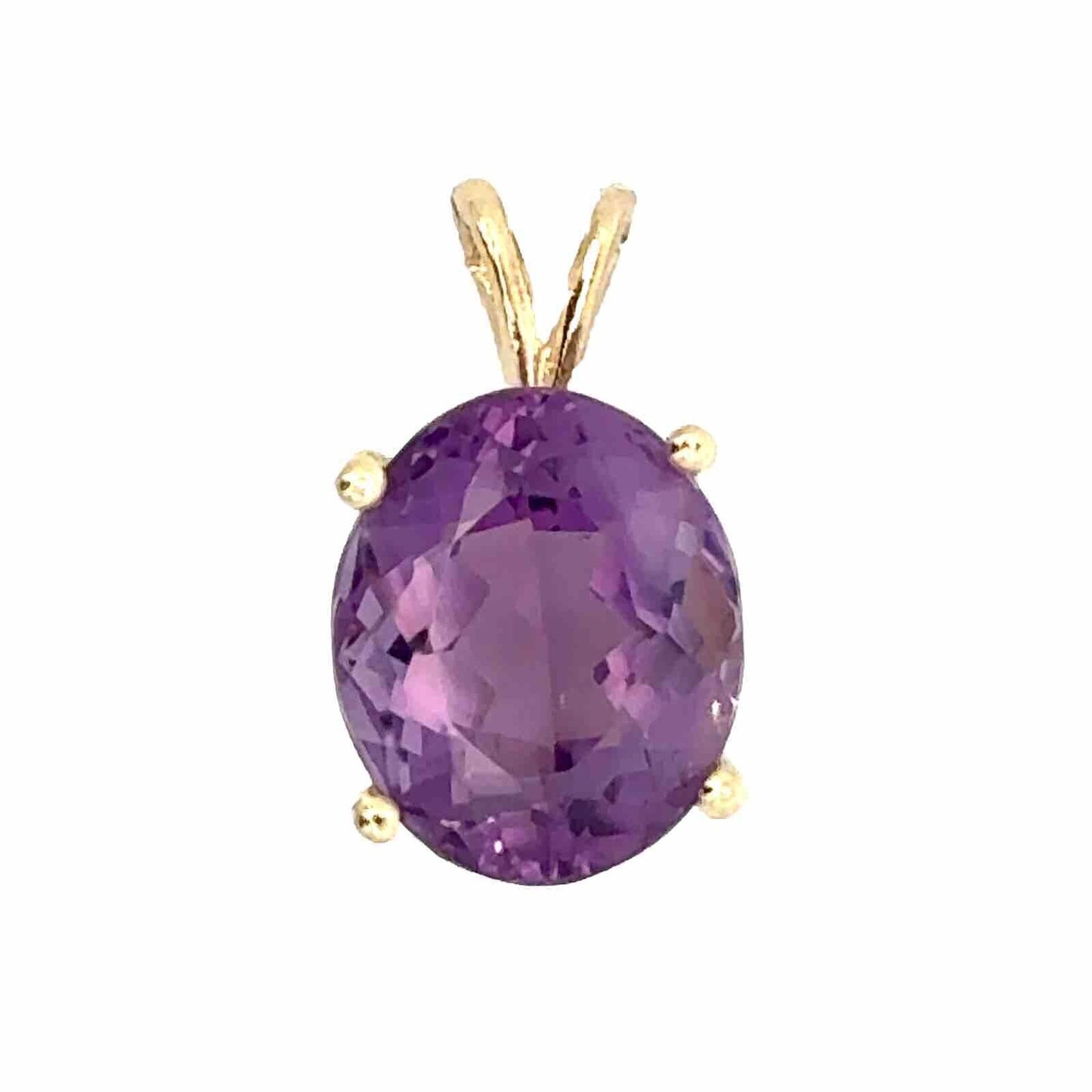 Designer 14K Yellow Gold Oval Amethyst February Anniversary Pendant
