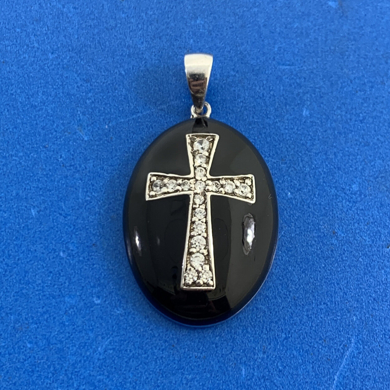 Designer 925 Sterling Silver Black Enamel Cubic Zirconia CZ Cross Pendant