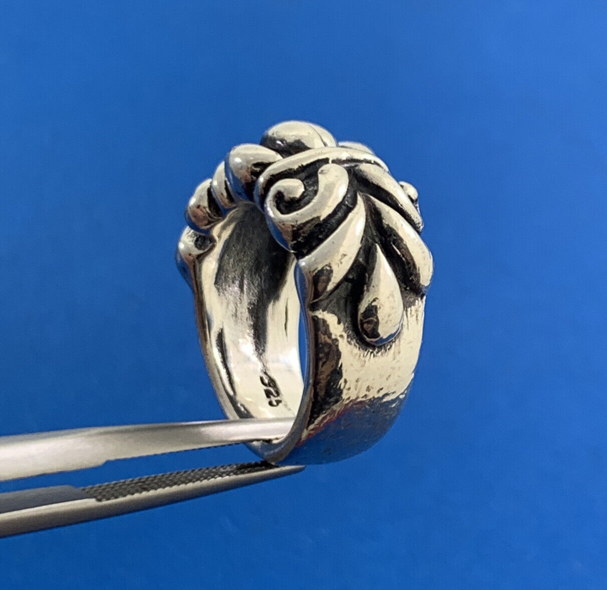 925 Sterling Silver Fleur De Lis Wide Band Size 4.75 Ring