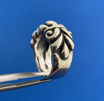 925 Sterling Silver Fleur De Lis Wide Band Size 4.75 Ring