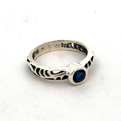 925 Sterling Silver Round Blue Cubic Zirconia CZ Open Work Band Size 6 Ring