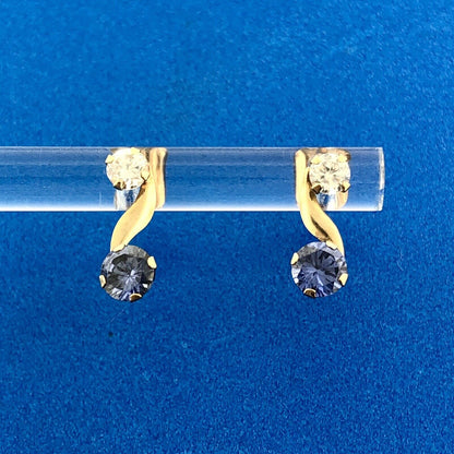 Lovely 10k Yellow Gold Round Cut Blue Purple Sparkling CZ Stud Earrings
