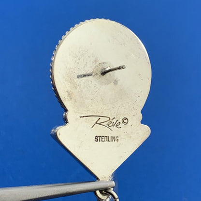 Designer REVE 925 Sterling Silver Turquoise Coral Statement Concho Stud Earrings