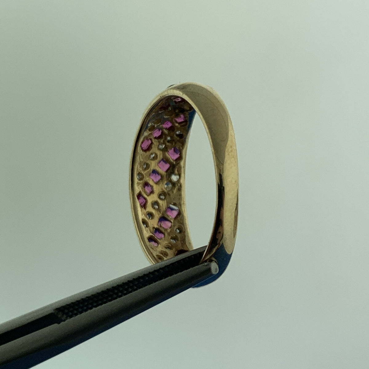 Designer 14K Yellow Gold Ruby Diamond July Wedding Anniversary Tapered Band Ring