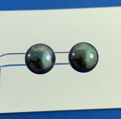 Designer 14K Yellow Gold Tahitian Pearl Statement Stud Earrings 10.5mm