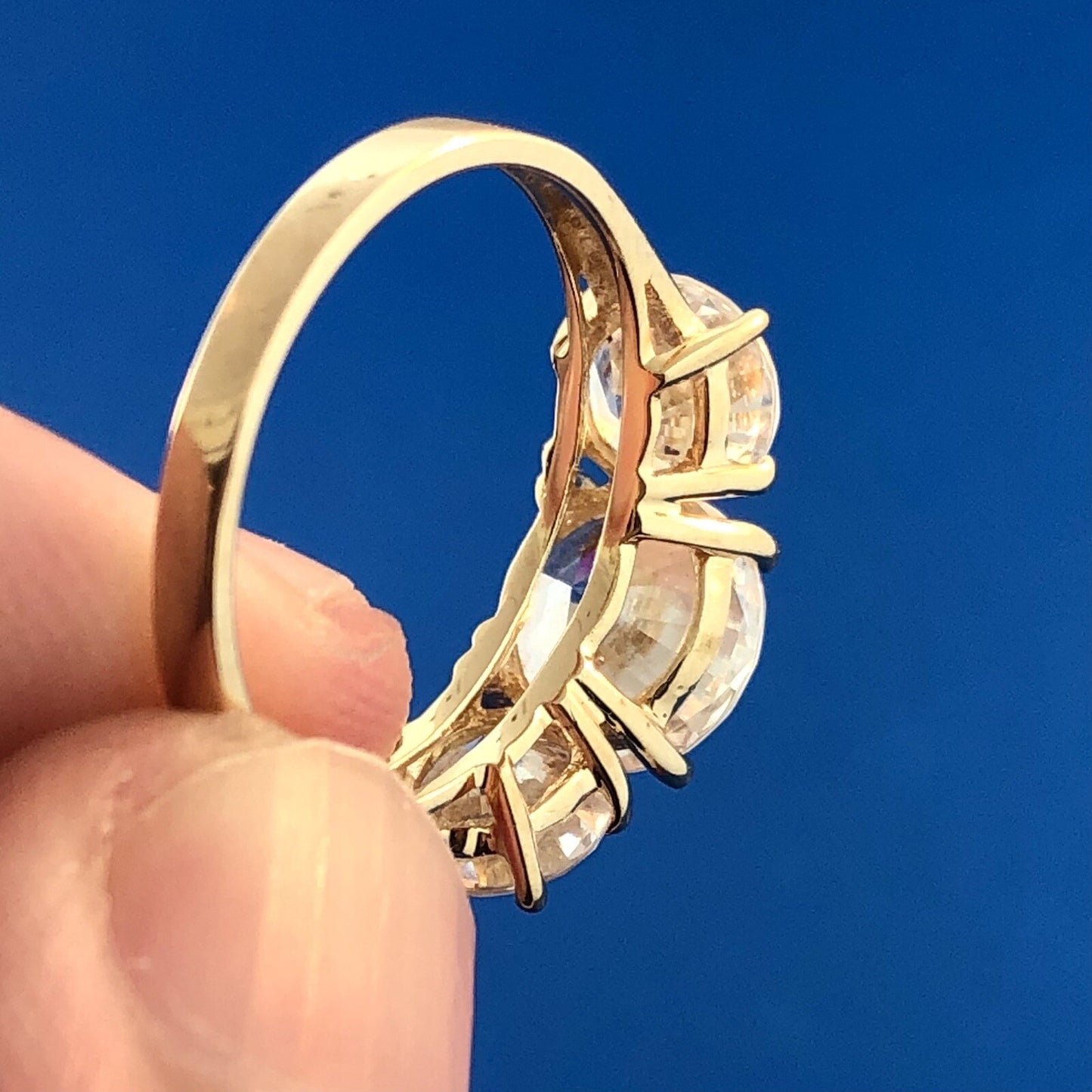 Stunning 14K Yellow Gold Cubic Zirconia CZ Round Trio Statement Engagement Ring
