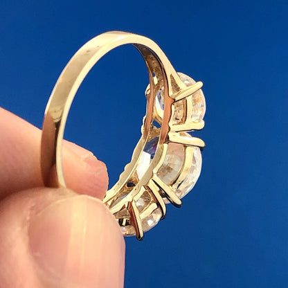 Stunning 14K Yellow Gold Cubic Zirconia CZ Round Trio Statement Engagement Ring