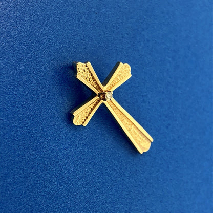 Classic 14K Yellow Gold Diamond Textured Polished Cross Easter Communion Pendant